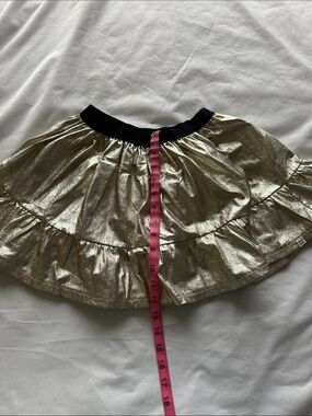 Metallic Gold Ruffle Skater Skirt with Black Waistband